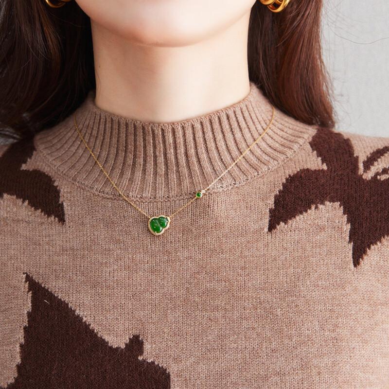 SNOWFLYING Women's Elegant Butterfly Inlay Semi-High Collar Sweater