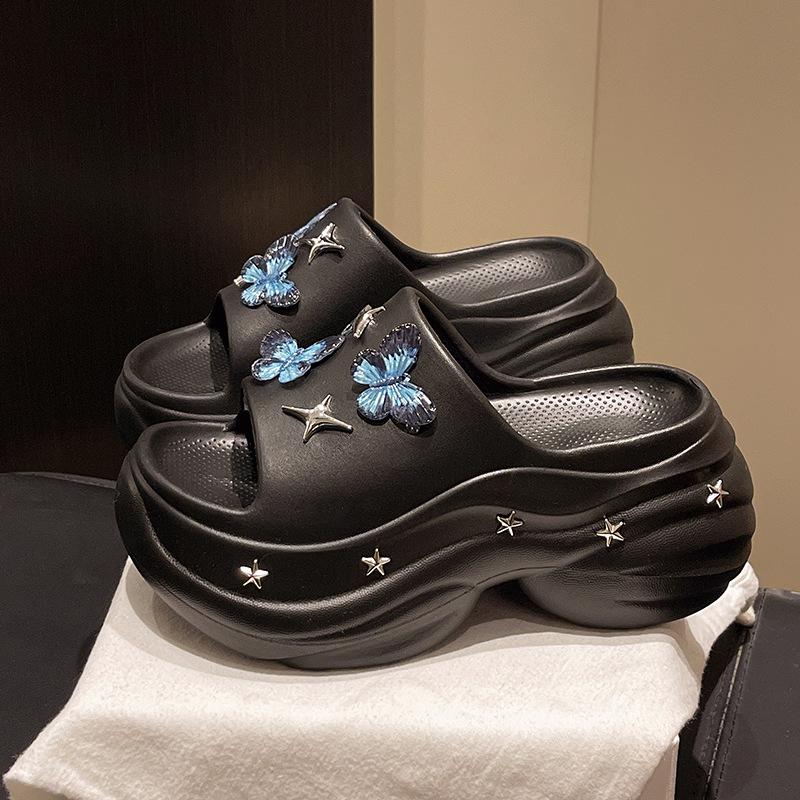 

Thick-soled heightening cool slippers for women s summer wear new hole shoes, sweet one-word drag 40/41 чёрный