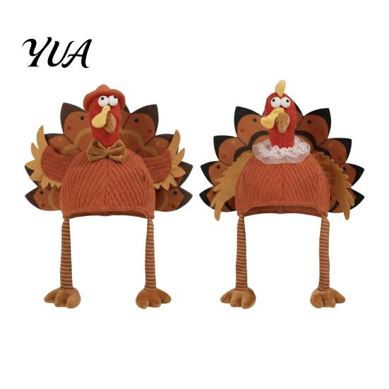 Breathable Knitted Turkey Cap Funny Hat for Adults, Thanksgiving Costume Accessory, Novelty Soft Theme Celebration Headwear Women, Men, Fall