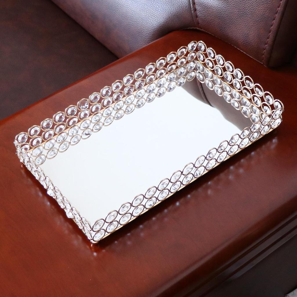 Decorative Makeup Vanity Trays Crystal Mirrored Trinket Ornate Perfume Plate for Dresser - 3