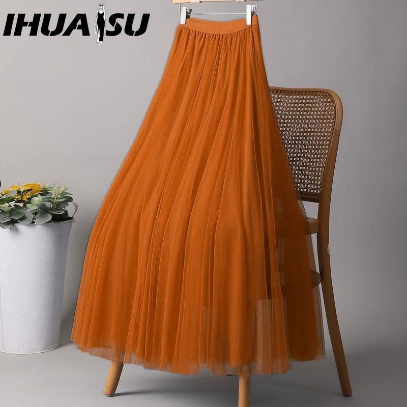 

IHUASU 28 кольорів Жіноча модна повсякденна літня весняна спідниця XL помаранчевий