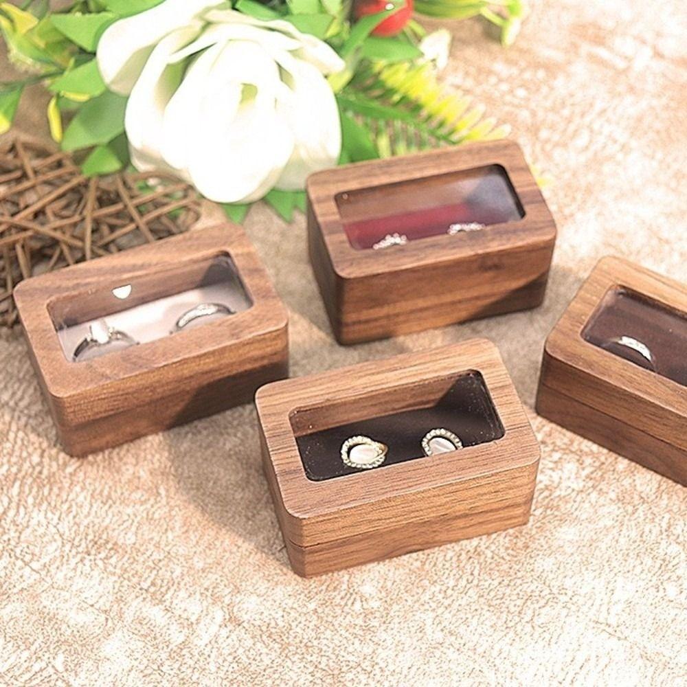 Double Slot Wooden Ring Box Rectangular Jewelry Ring Holder Black Walnut Cufflinks Box  Couples