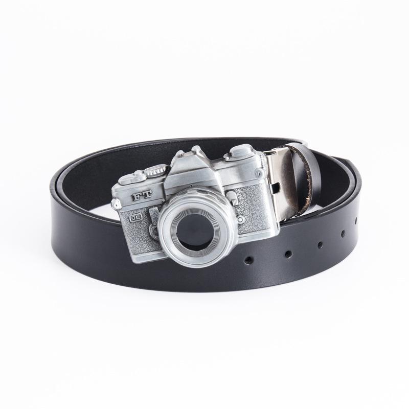 Men's Punk Leather Belt - Artistic Style Cowhide Camera Personality
