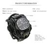 Punk Rock Style Men'S Quartz Watch - Hand-Stitched With Triple-Layer Leather Strap