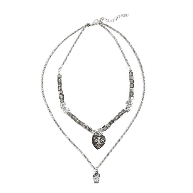 Hip Hop Trend Personality Versatile Skull Pendant Necklace Exaggerated Layer Metal Love Cross Men's Necklace