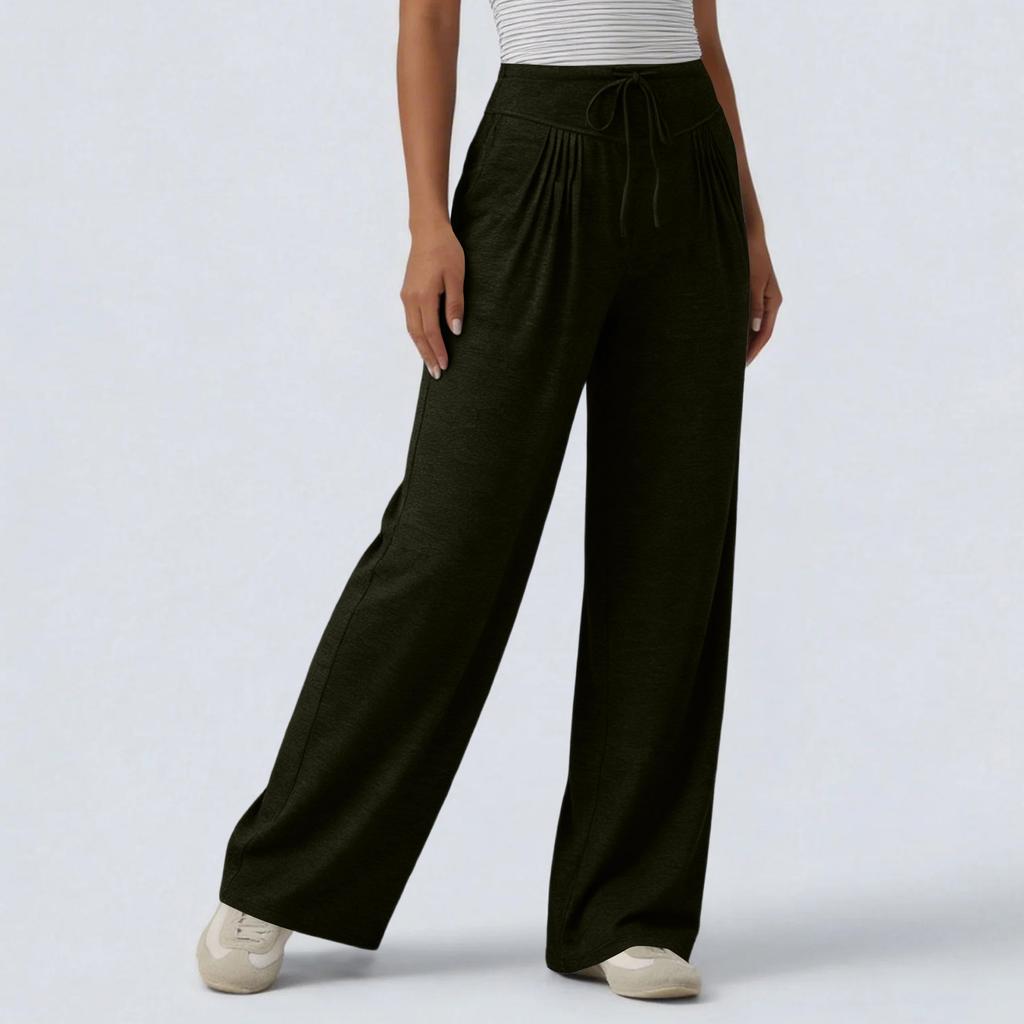 Women High Waist Wide Leg Lounge Pants with Drawstring Loose Fit Soft Stretchy Fabric Relaxed Fit Trousers for Everyday Wear
