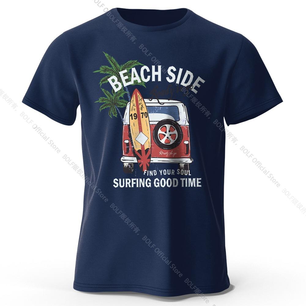 Retro Surfing Badge Printed Unisex T-shirt Tops Retro Wave Graphics Beach Club Wear