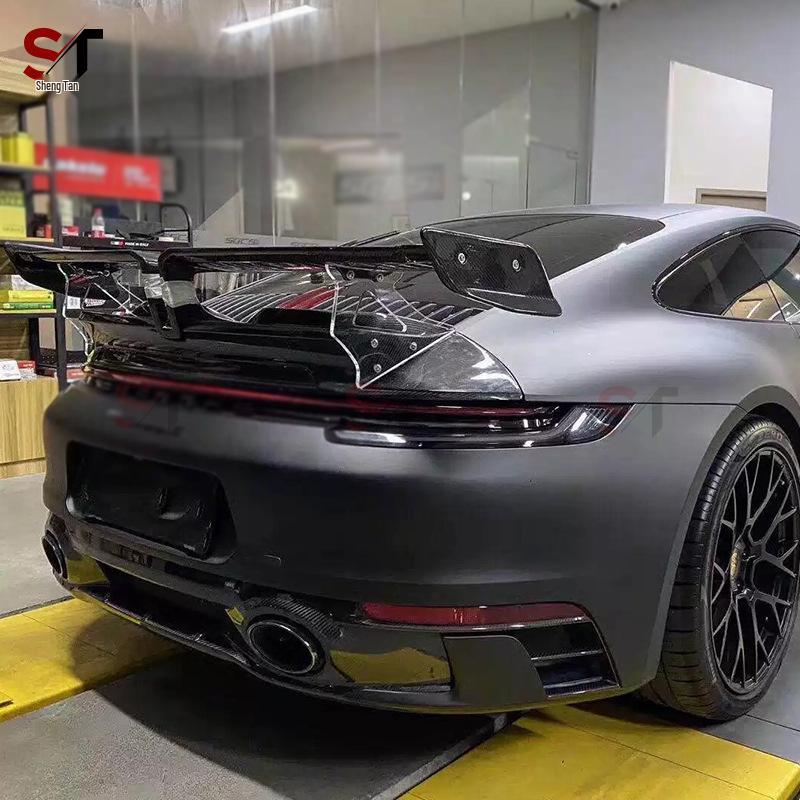 Porsche 911 992 Carbon Fiber Rear Spoiler with Techart Style Double Layer Wing (19+)
