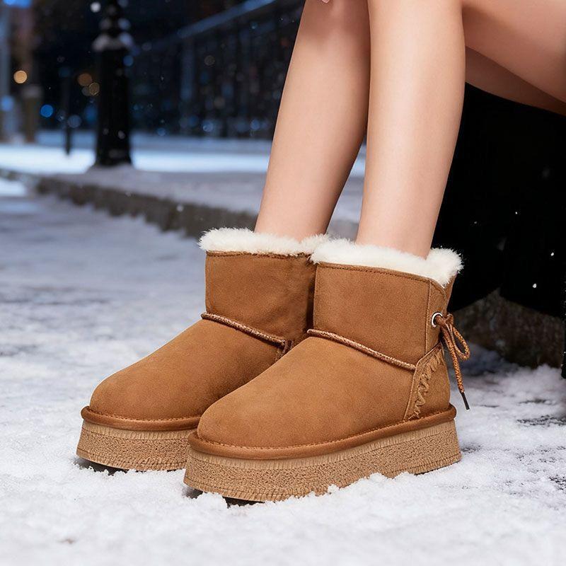 New Women's Snow Boots with Added Fleece and Thickened Cotton Shoes, Thick-soled Shoes, and Short-top Cotton Boots