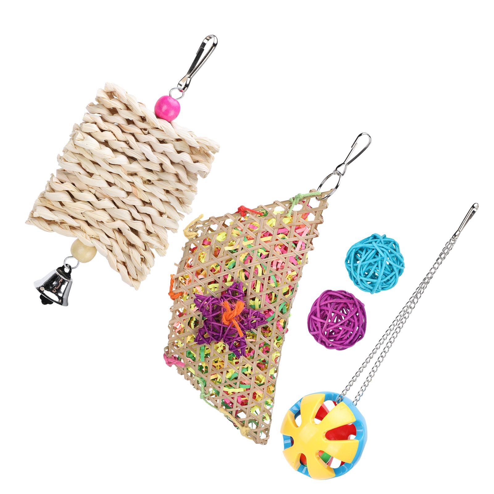 5pcs Foraging Toys Colorful Shred Bell Ball Basket Chewing for Pet Chicken Parrot Bird