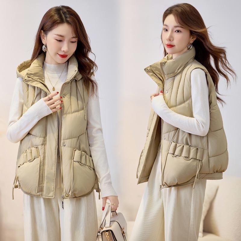 Short Hooded Down Cotton Vest Women's Autumn and Winter New Loose Versatile Cotton Vest Outer Wear Cotton Vest