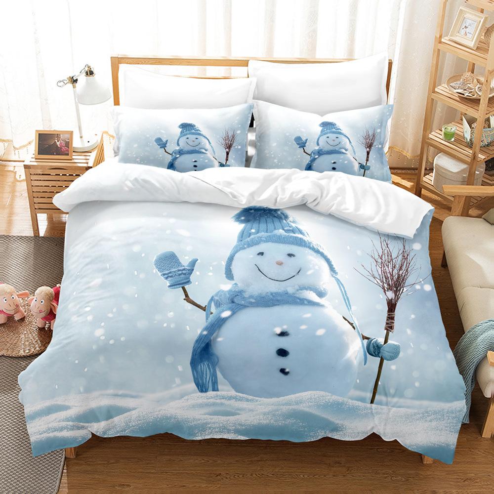 Christmas-Themed 3D Digital Printing Three-Piece Bedding Kit, Snowman Series