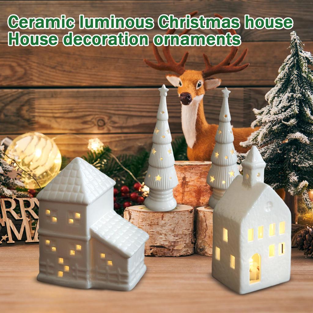 Ceramic Ornaments Luminous Christmas House House European Style Hollow Desktop Decoration Night Light Atmosphere Light