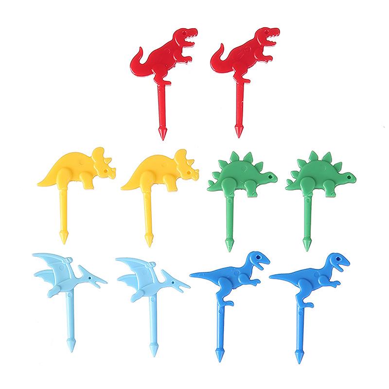 

10Pcs Cartoon Fruit Fork Cute Dinosaur Cupcake Top Decoration Food Appetizer Toothpicks , Bento Box Accessories Cocktail Picks