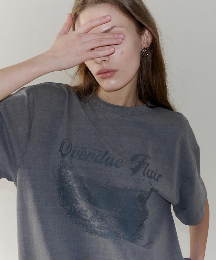 Obeodyupeulleeo New Vintage Printing T-Shirt_Charcoal