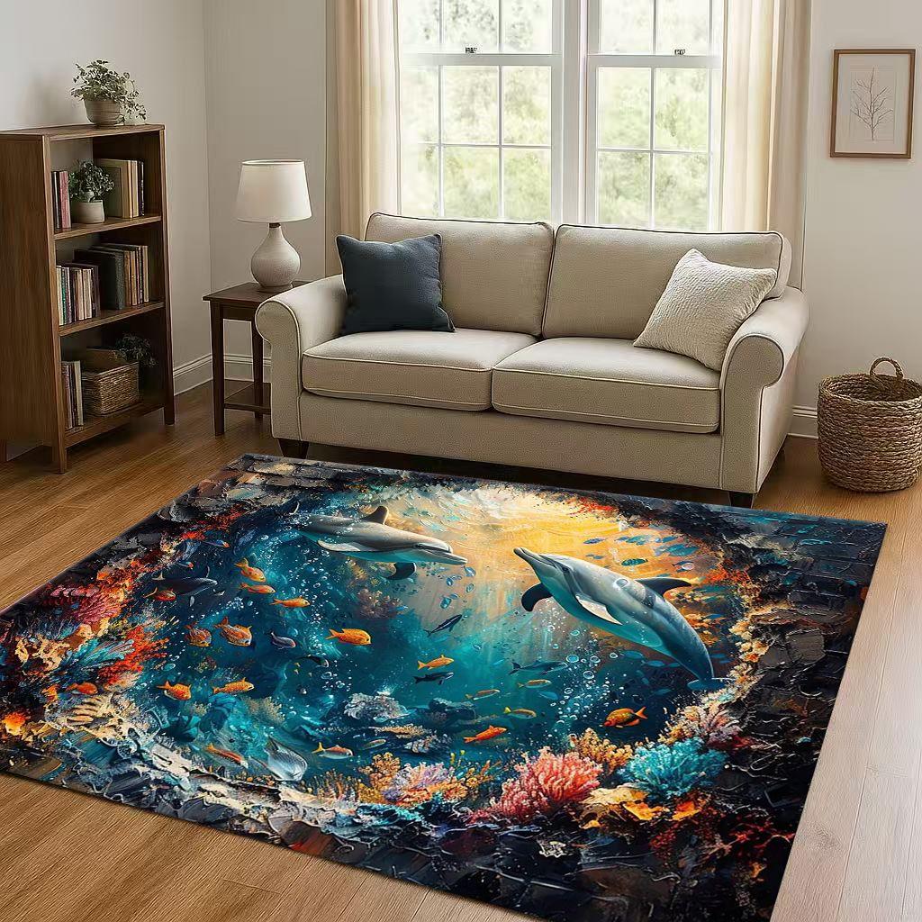 New 3D Illusion Underwater World Breaking Wall Living Room Non Slip Area Rug Carpet for Bedroom Playroom Sofa,Home Decor Doormat