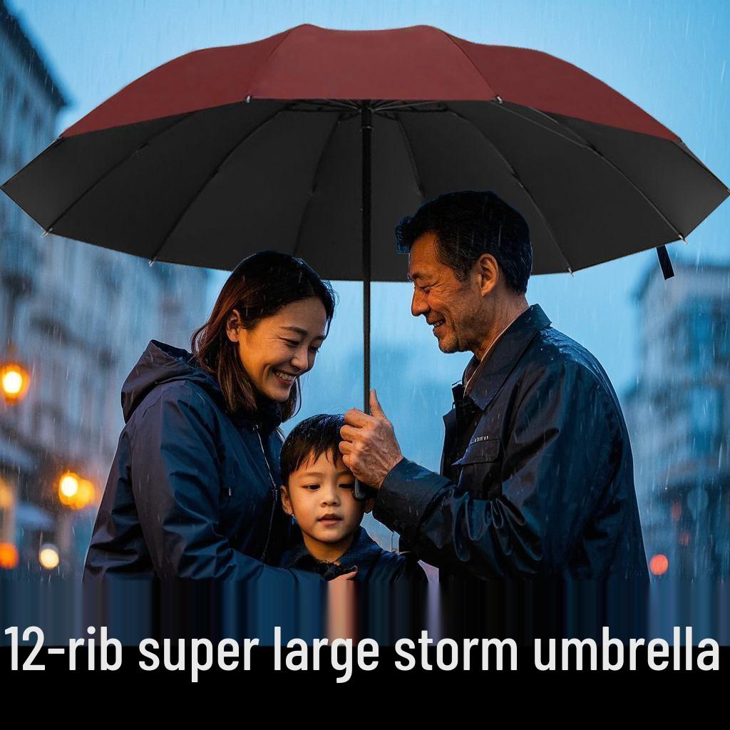 Extra Large, Thick, Reinforced Windproof Umbrella with Long Handle and Stylish Logo Print