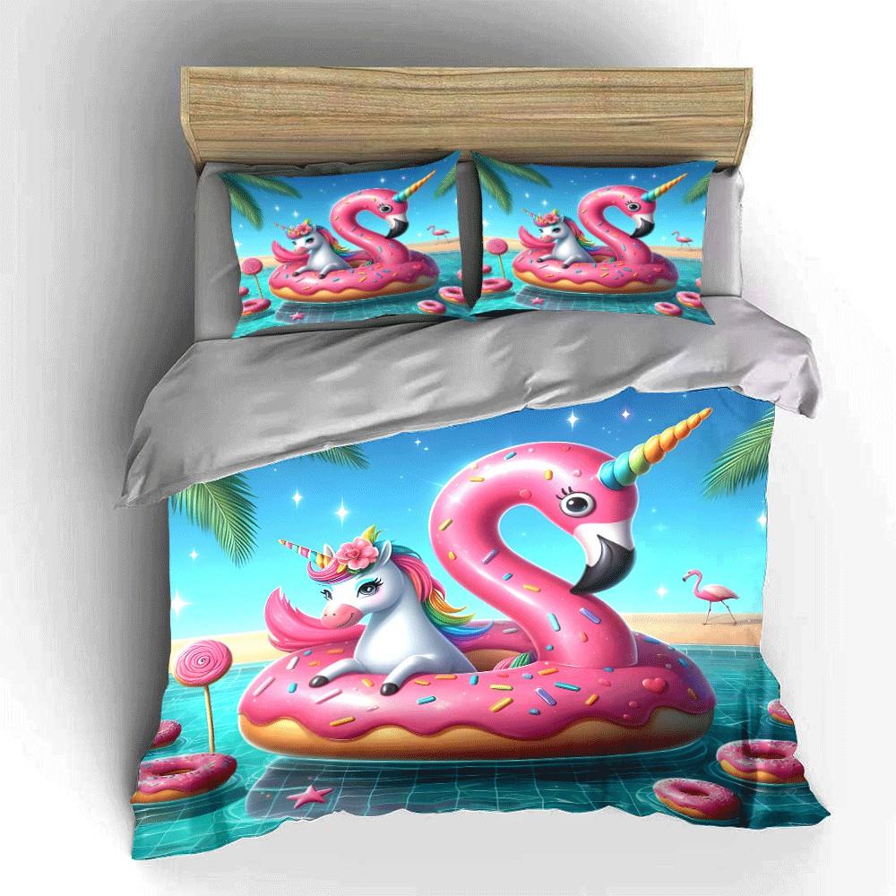 Einhorn Pool-Schwimmring Sommer-Set Exquisites Dreiteiliges Bettwäsche-Set Geschenk für Kinder und Erwachsene