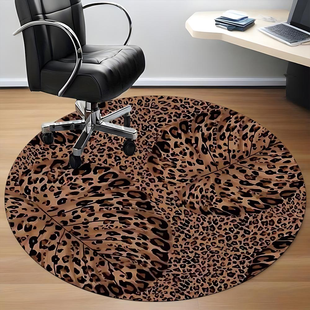 1pc Leopard Print Office Round Area Rug, Indoor Mat Suitable ForOffice, Under Office Chairs Bedroom Living Room Home Decor, Room Deco Q076