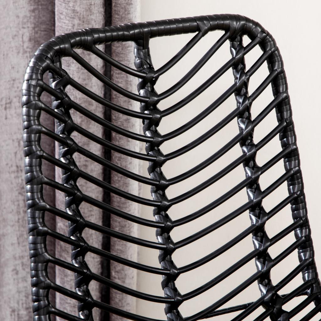Set of 2 Bohemian Design Bar Stools Seat Height 66 cm with Footrests Metal and PE Rattan - Black
