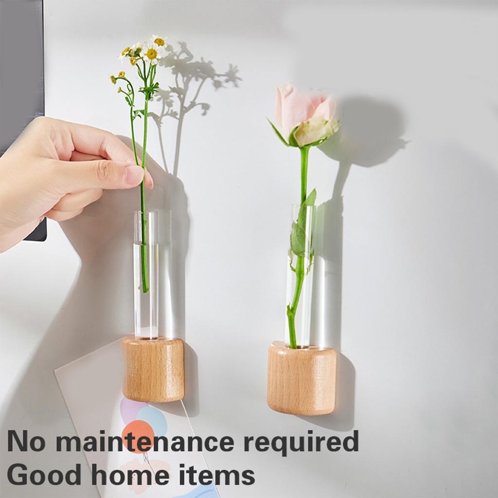 Wood Test Tube Magnetic Vase for Refrigerator Hydroponic Flower Arrangement Creative Mini Planter Fridge Magnet Decors