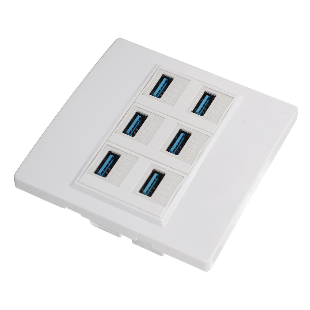 6 Port USB 3.0 Wall Plate 5Gbps USB 3.0 Female to Female Outlet Wall Plate Panel for Charging and
