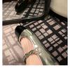 Cowhide Version~ A Miu Leather Color Matching Mary Jane Shoes Women's Spring and Autumn Pearls One-word Belt Flat Shoes Single Shoes Small Leather Sho
