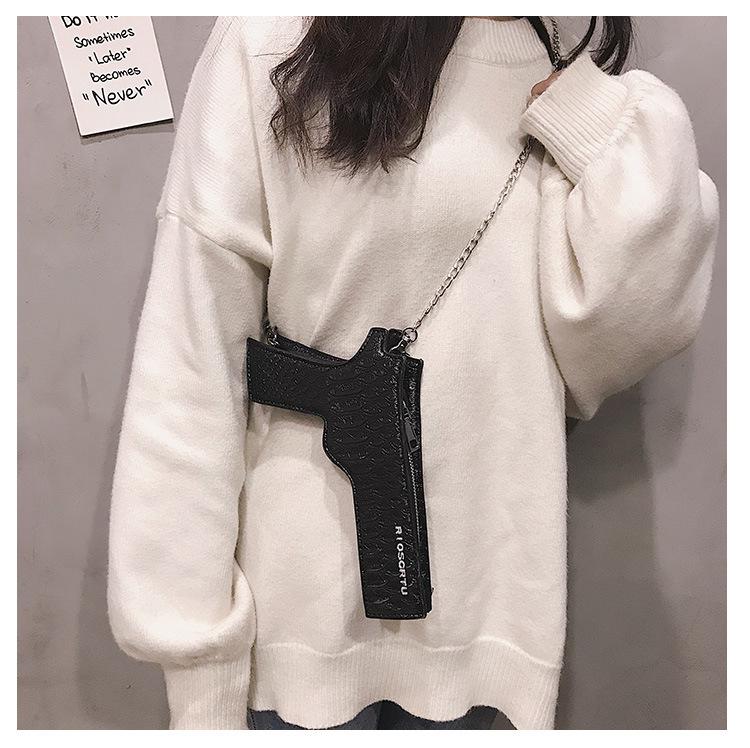 

New trend of pu leather pistol shape design personalized fashion casual shoulder bag clutch handbags party purse flap чёрный