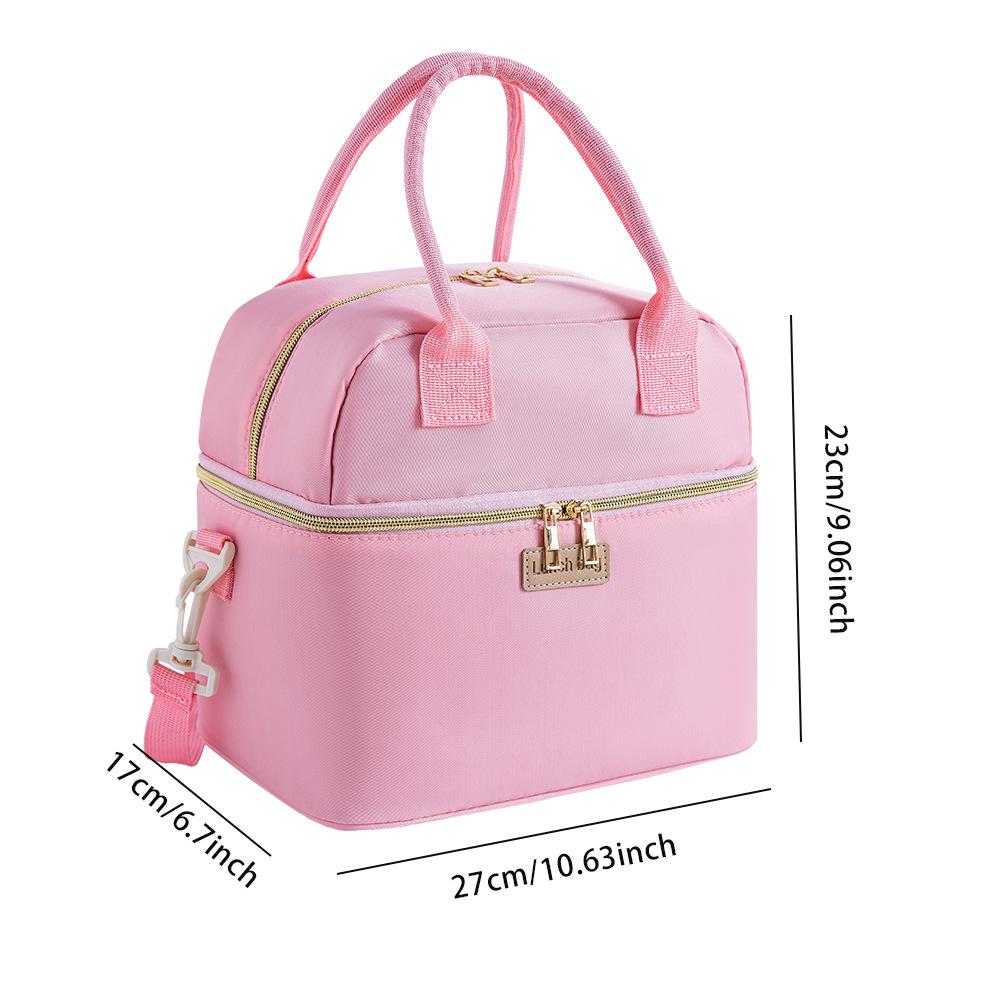 Портативная двухслойная сумка для ланча, утолщенная водонепроницаемая термосумка, портативная студенческая сумка для ланча, термосумка для офисного работника розовый