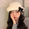 Korean Style Woolen Fishing Cap Knit Women Bucket Hat Fashion Bow Bucket Cap  Spring Summer