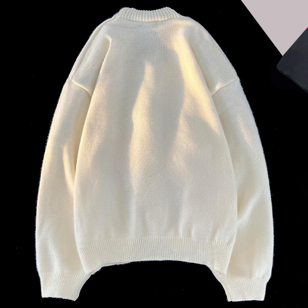Fall Winter Men Sweater Cardigan V Neck Knit Thick Elastic Long Sleeves Slim Fit Warm Solid Color Bottoming Knitwear Daily Wear