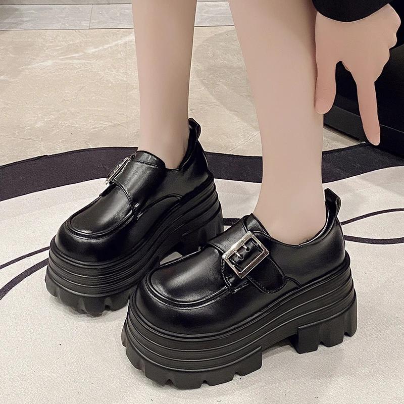 9CM Heels Chunky Sneakers  Spring Women Shoes Comfortable Casual Leather Shoes  Platform Sports Sneakers