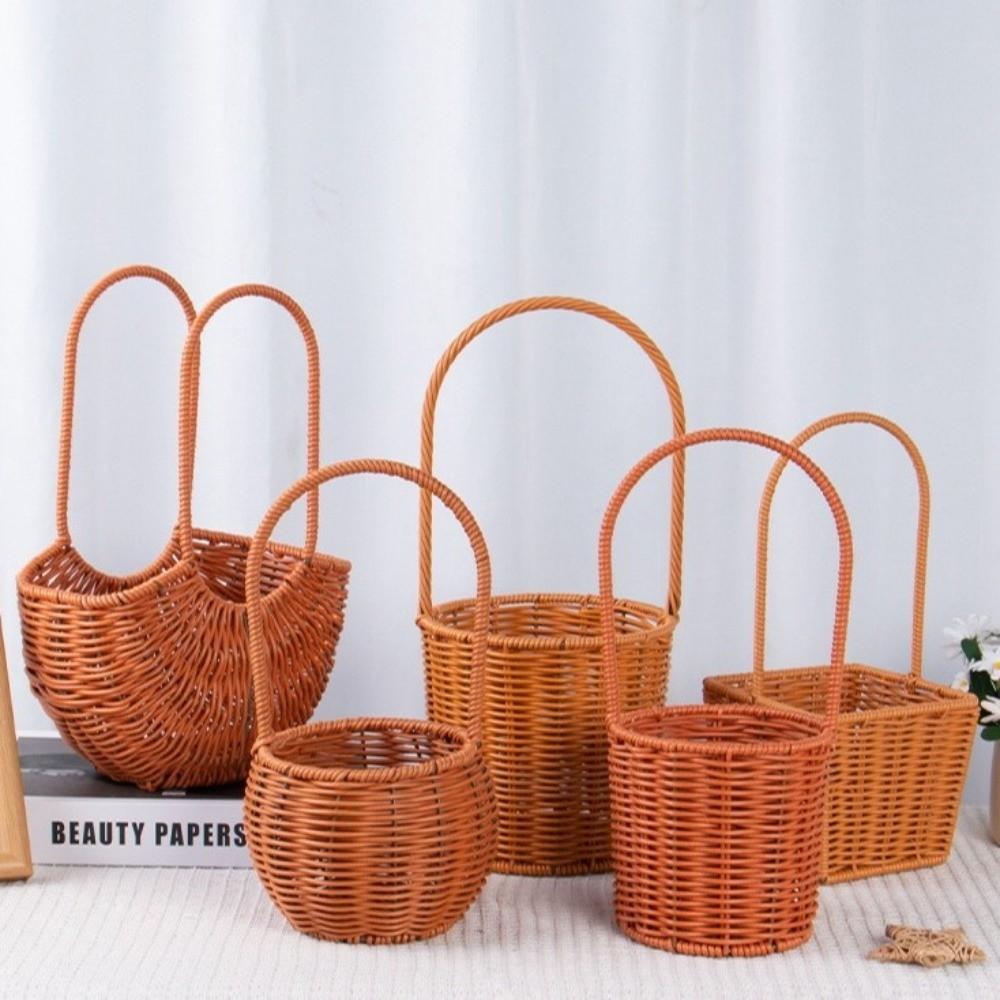 Hand-Woven Imitation Rattan Basket Willow Rattan Picnic Weaving Basket Flower Girl