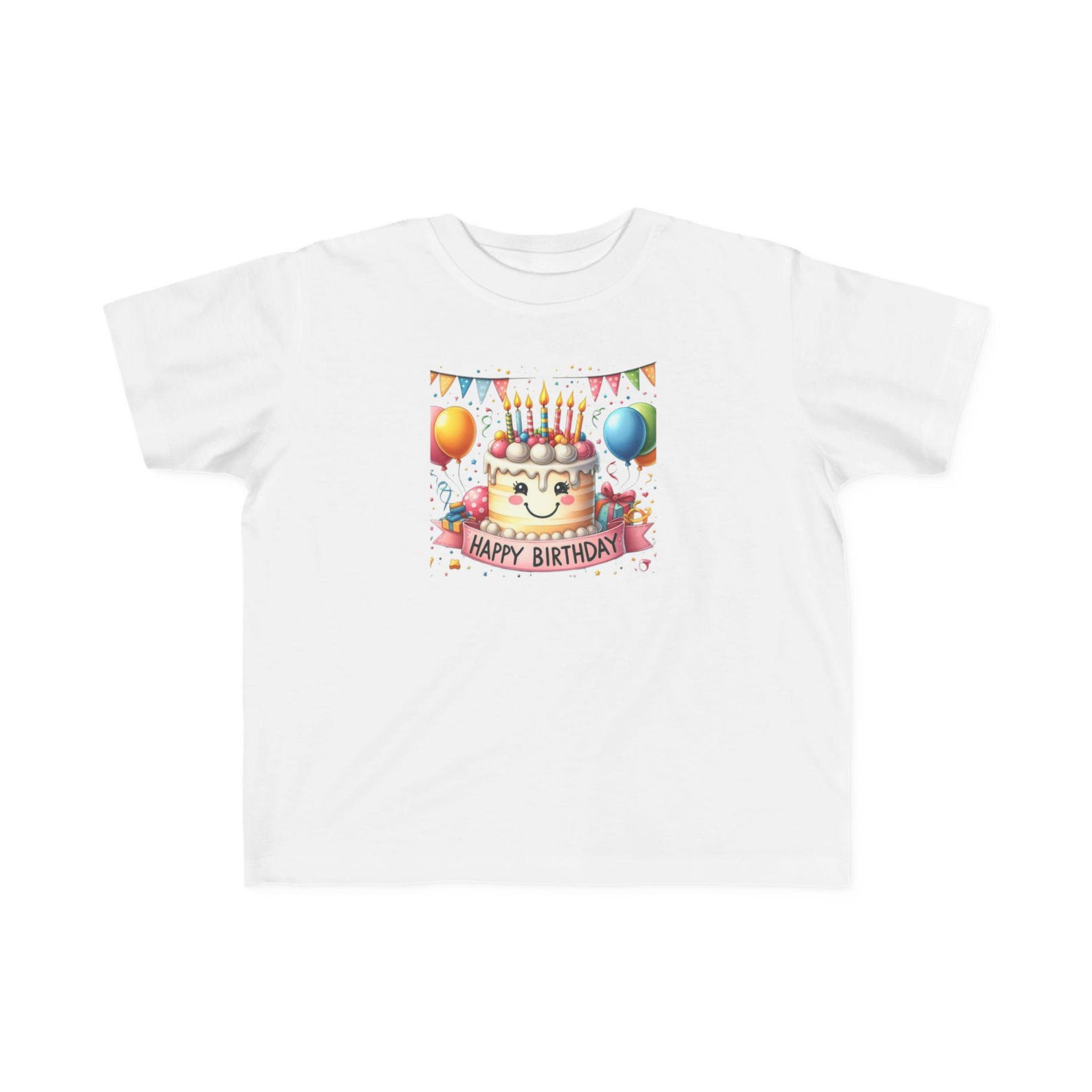 Happy Birthday Cake Kids Tee | Birthday Balloons, Candles, Banner 100