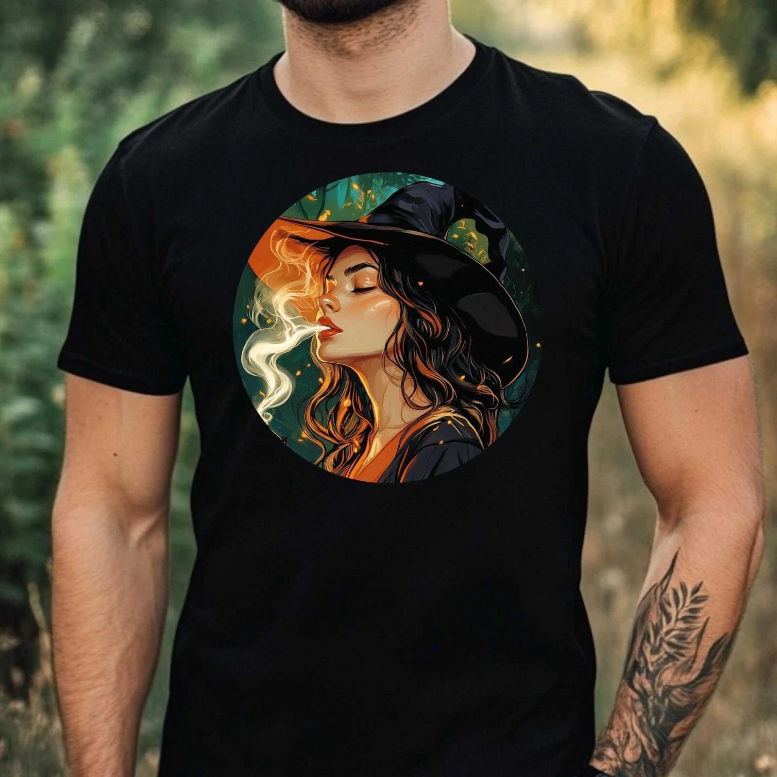 T-Shirt Herren Hexe Raucht Motiv Baumwolle Größe XS bis 5XL L