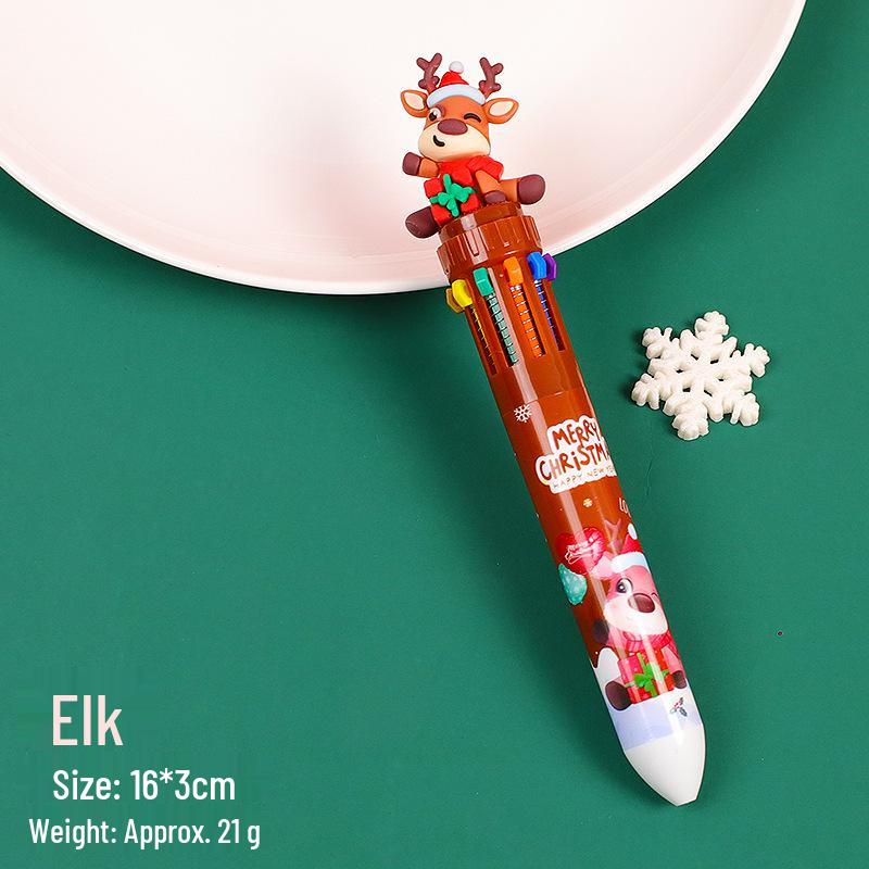 Christmas 10-Color Gel Pen Set for Creative Journaling - Cartoon Design for Students