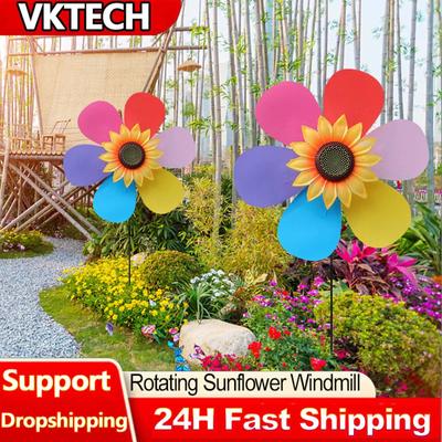 Sunflower Wind Spinner Colorful Flower Standing Pinwheel Sunflower Windmill Stake Outdoor Party Garden Yard Decor