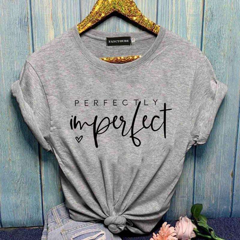 Women's Outdoor New Fashion Perfectly Imperfect Cool Letter Printed T-Shirt Casual Outdoor Street Round Neck Short Sleeve Shirt