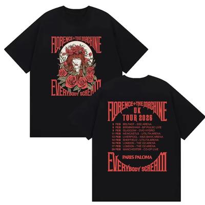 Florence  The Machine Everybody Scream Tour 2026 Print T Shirts Unisexs Women Vintage Fashion Pure Cotton Tshirt Streetwear