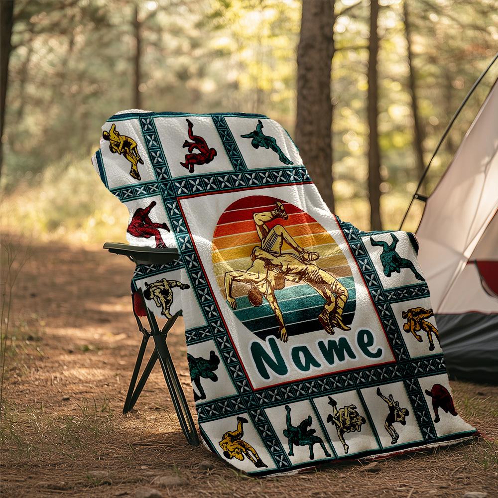 Wrestling Sunset Customize Your Name Outdoor Blanket Comfortable Soft Lightweight Allseason Multipurpose Blanket For Travel Camping Picnics Sofa