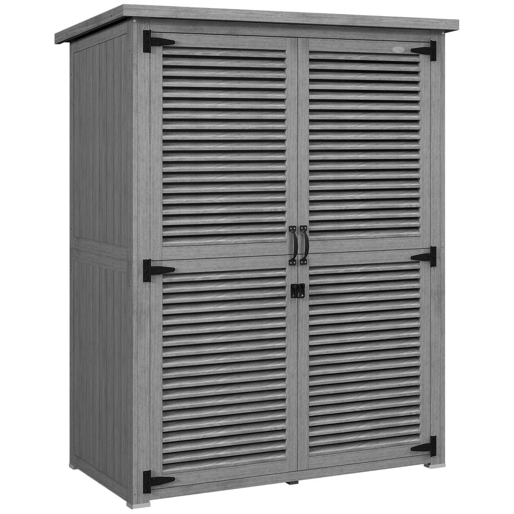 Garden Cabinet 0.83 M² 127x65x168 Cm With 2 Shutter Doors 2 Shelves 2 Handles And Waterproof Roof Gray