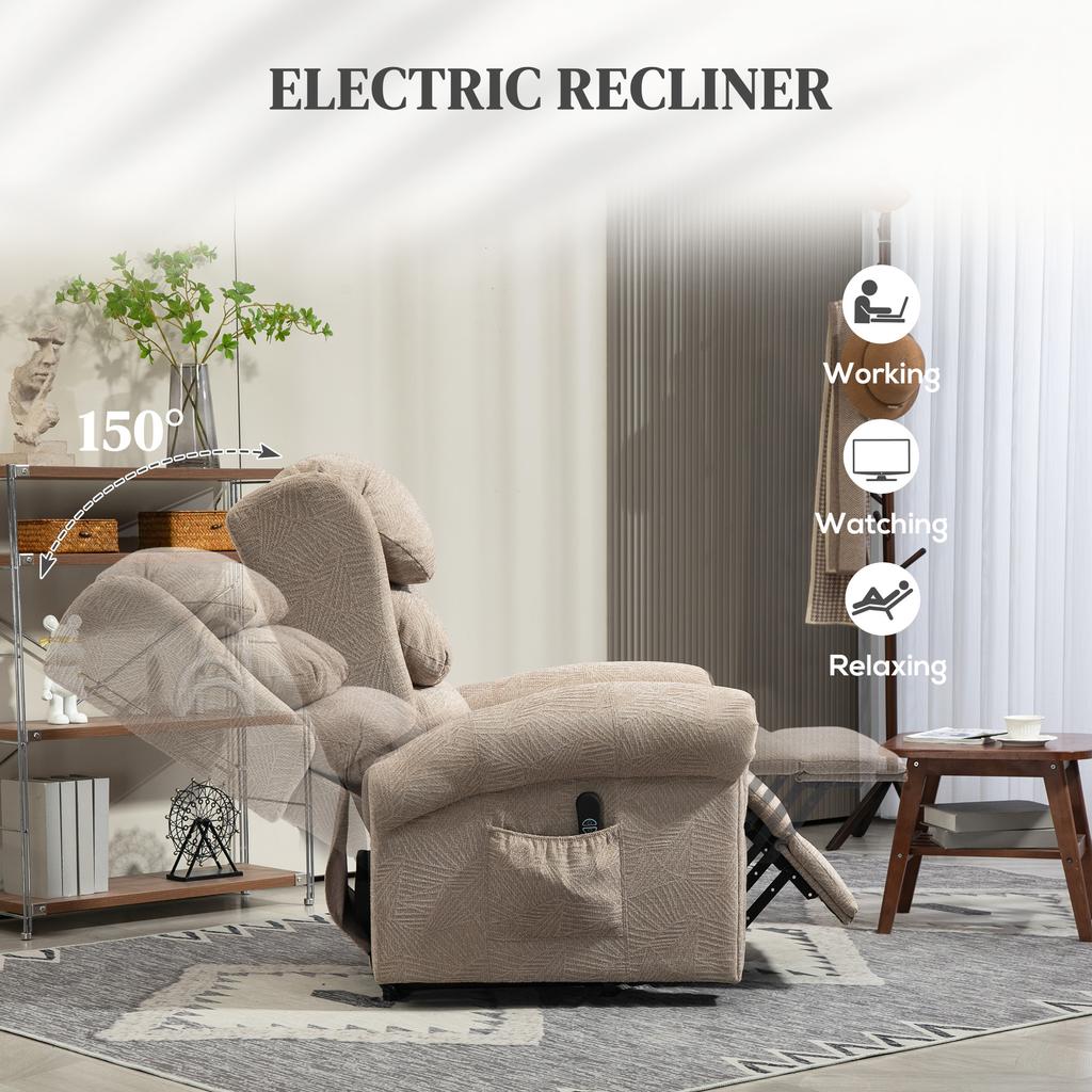 Velvet-Feel Electric Riser Recliner Chair - Khaki