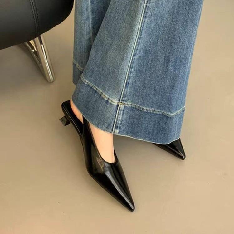 Simple Soft Leather Fairy Thin Low Heel Temperament Bag Head Sandals 2025 Casual Rear Tripple Strap Single Shoes Pointed Small Leather Shoes