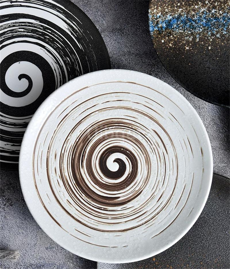 6 7 8 9 10 Inchs Retro sushi Disc Restaurant Steak Plate Japanese style Ceramic Flat Disk Western round Pasta Tray tableware