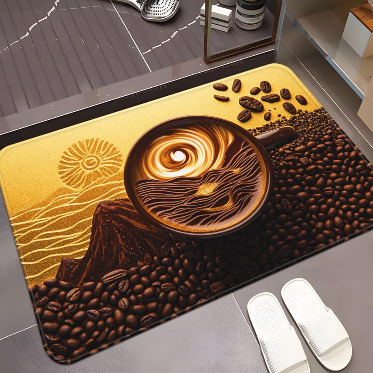 

1pc Coffee Cup Landscape Design Non-Slip Absorbent Door Mat - Machine Washable Polyester Mat for Bathroom, Bedroom, Living Room, 40x60cm