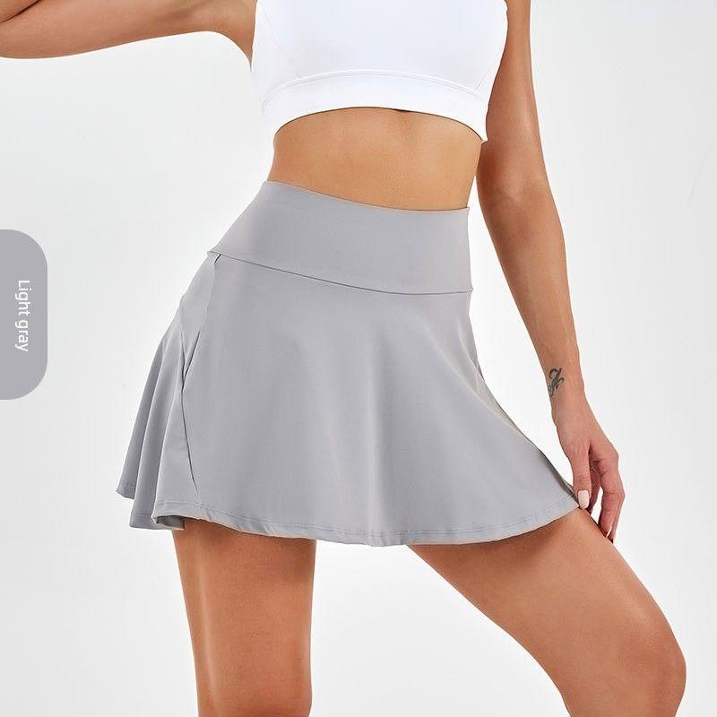 New Arrival Yoga Tennis Skirt Women's High Waist Slim Looking Sports Training Skirt Fake Two-Piece Fashion Tape Half-Length Pleated Skirt