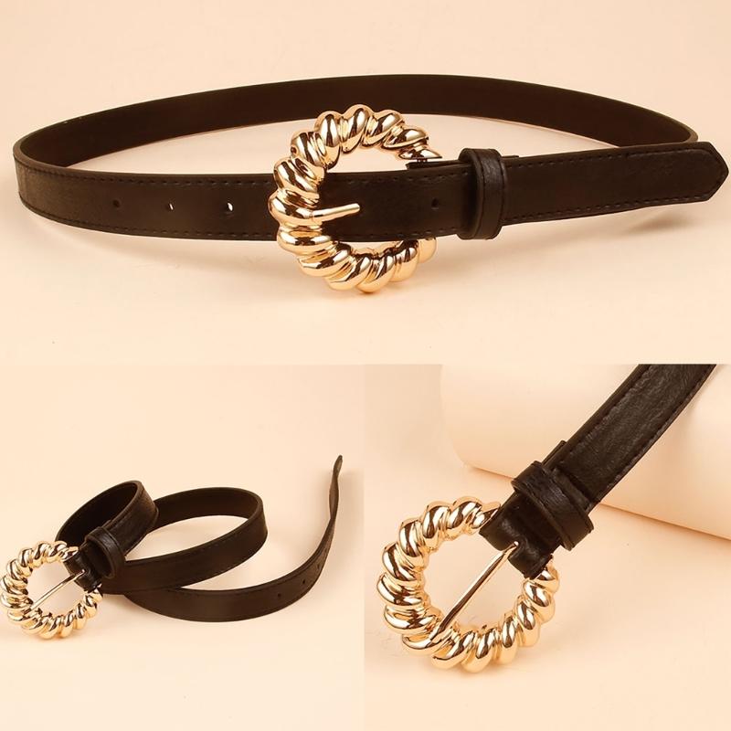 Stylish Buckles Belt Ladies Western Styles Waist Belt Durable Leather Waistband for Versatiles Styling