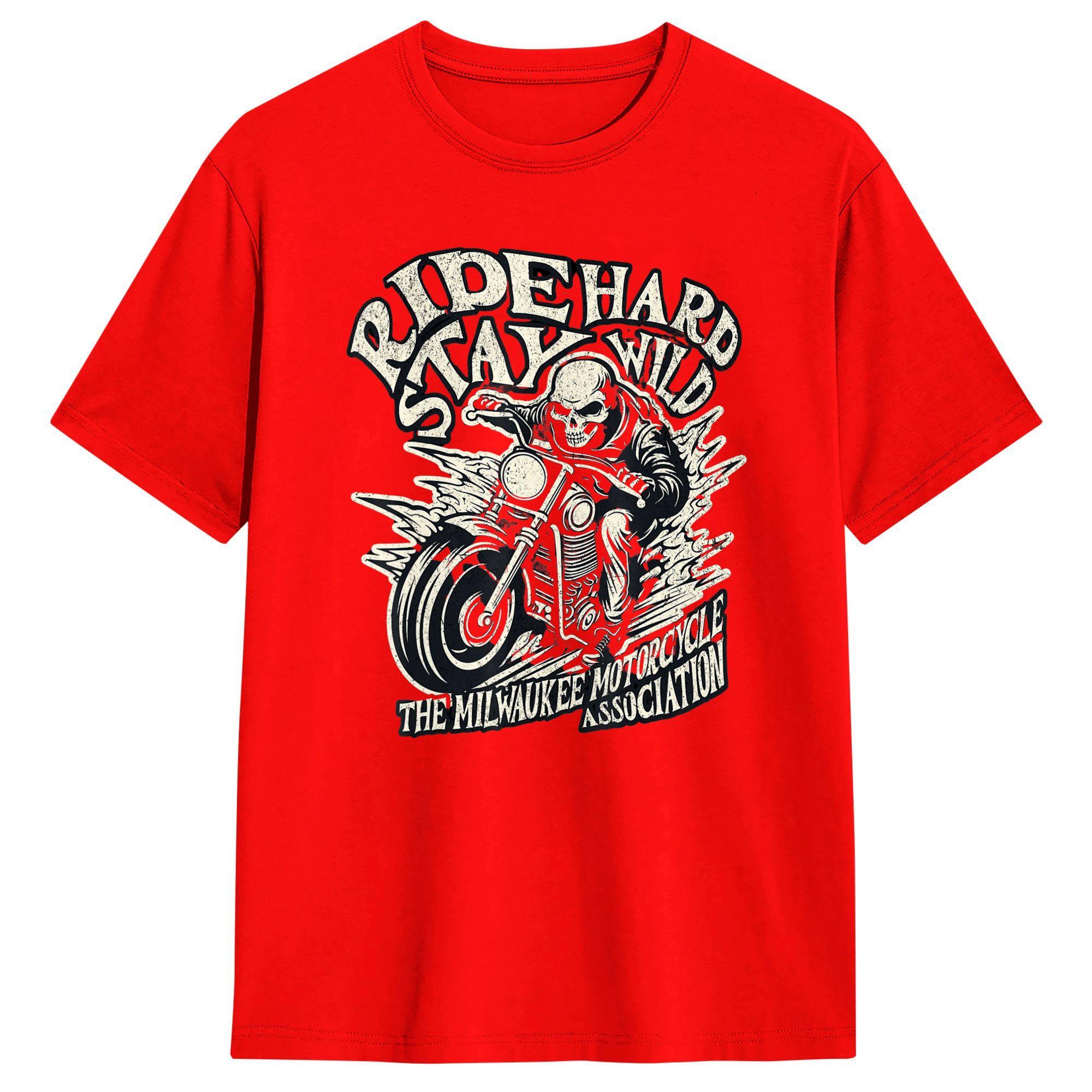 Ride Hard Stay Wild Skeleton Biker Motorcycle T Shirt Summer  Aesthetic TShirts Cotton Harajuku Tee Shirt For Mens Print Tops S