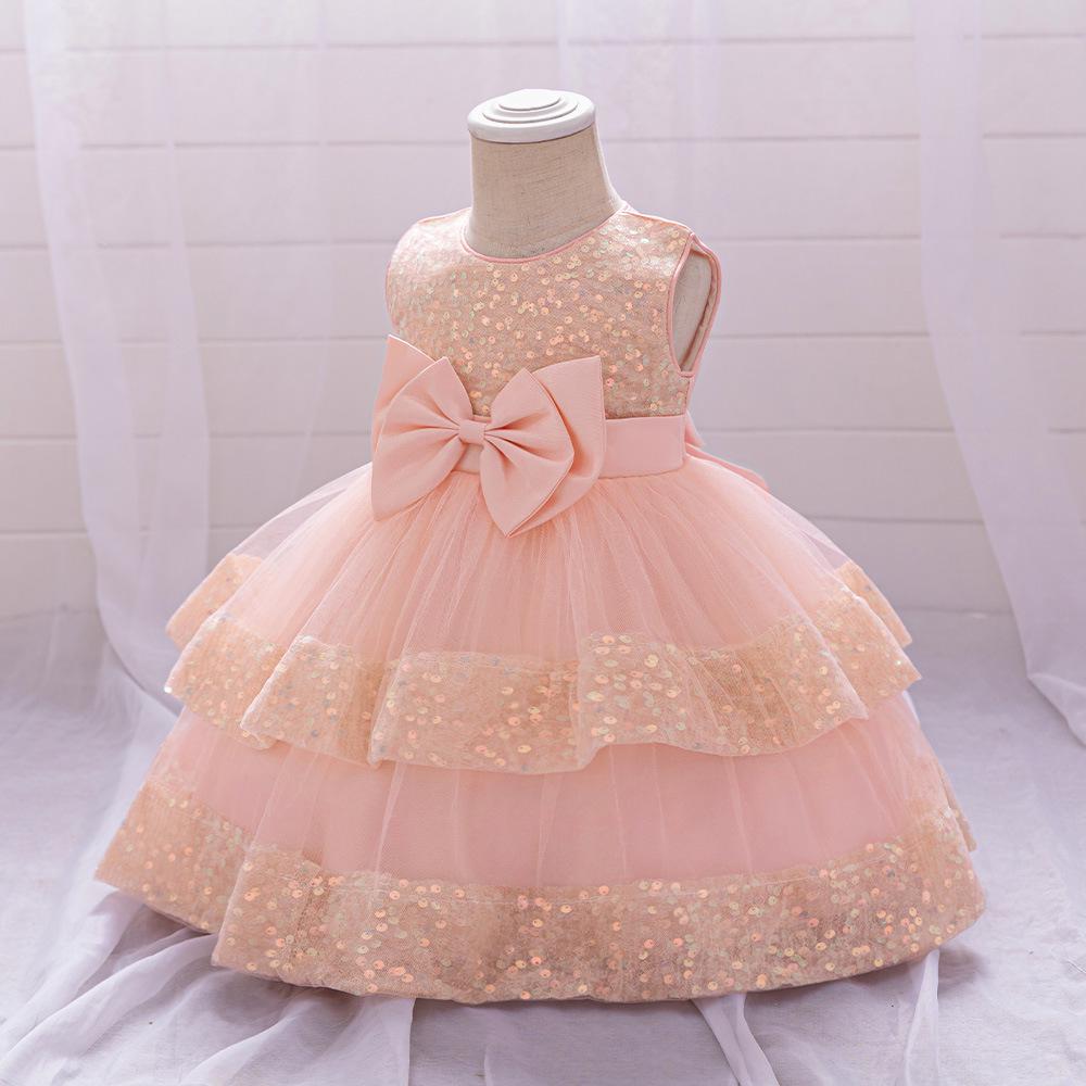 První narozeniny holčičky Sequin Mašle Síťované Princeznovské Šaty pro Banket a Křtiny