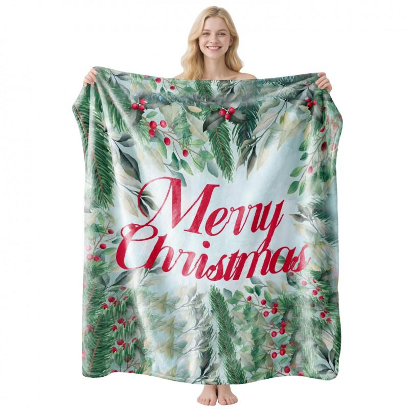 Christmas Themed Flannel Fleece Blanket Nap Throw Customizable Home Use